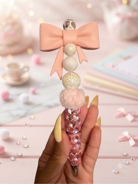 Custom made Pink Bow Crystal Pens - Cute Beaded Glitter Pen